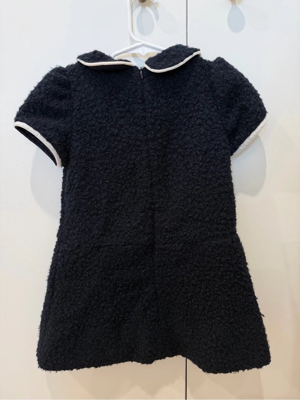 Patachou Girls' Black Bouclé Dress with White Trim